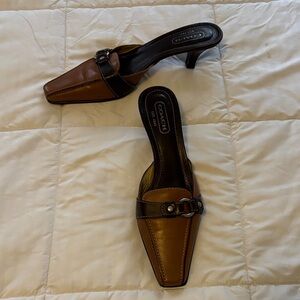 Coach Brown Leather Mules with Buckle